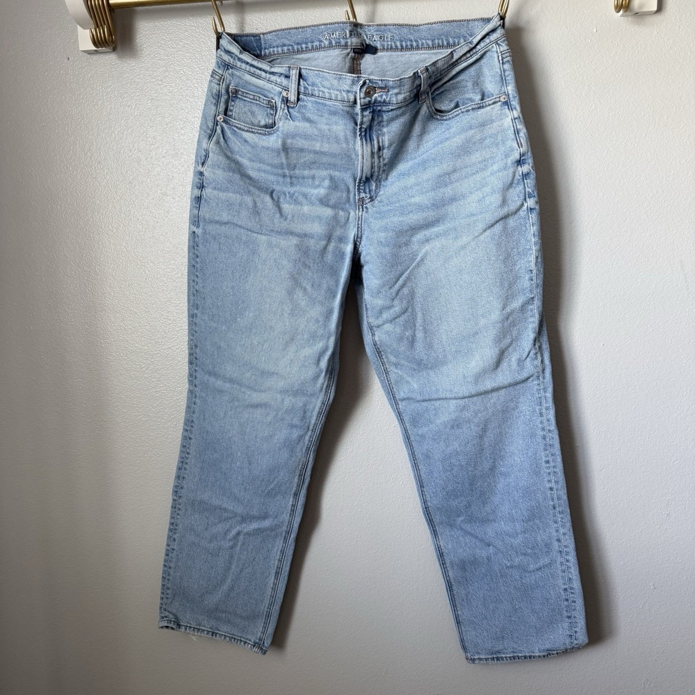 American Eagle Juniors Super High Rise Straight Denim Jeans Size 18 Light Wash
